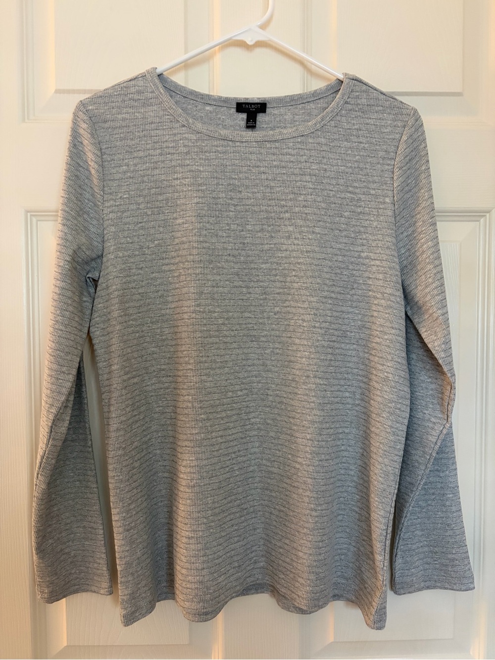Talbots Light Heather Gray with Metallic Stripe Long Sleeve Ribbed Top